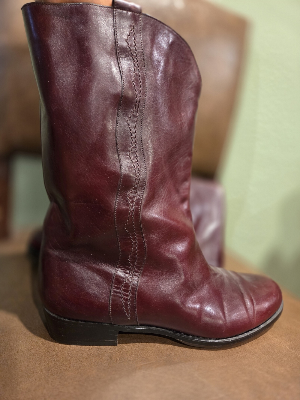 Vintage Susan Bennis / Warren Edwards Women's Burgundy Leather Mid-Calf Boot